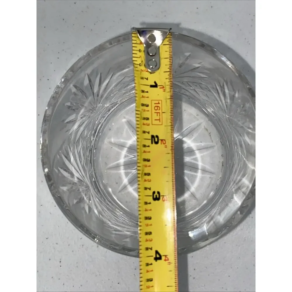 Vintage Lead Crystal Canister Jar Dish With Lid Etched Clear Heavy 6.5”